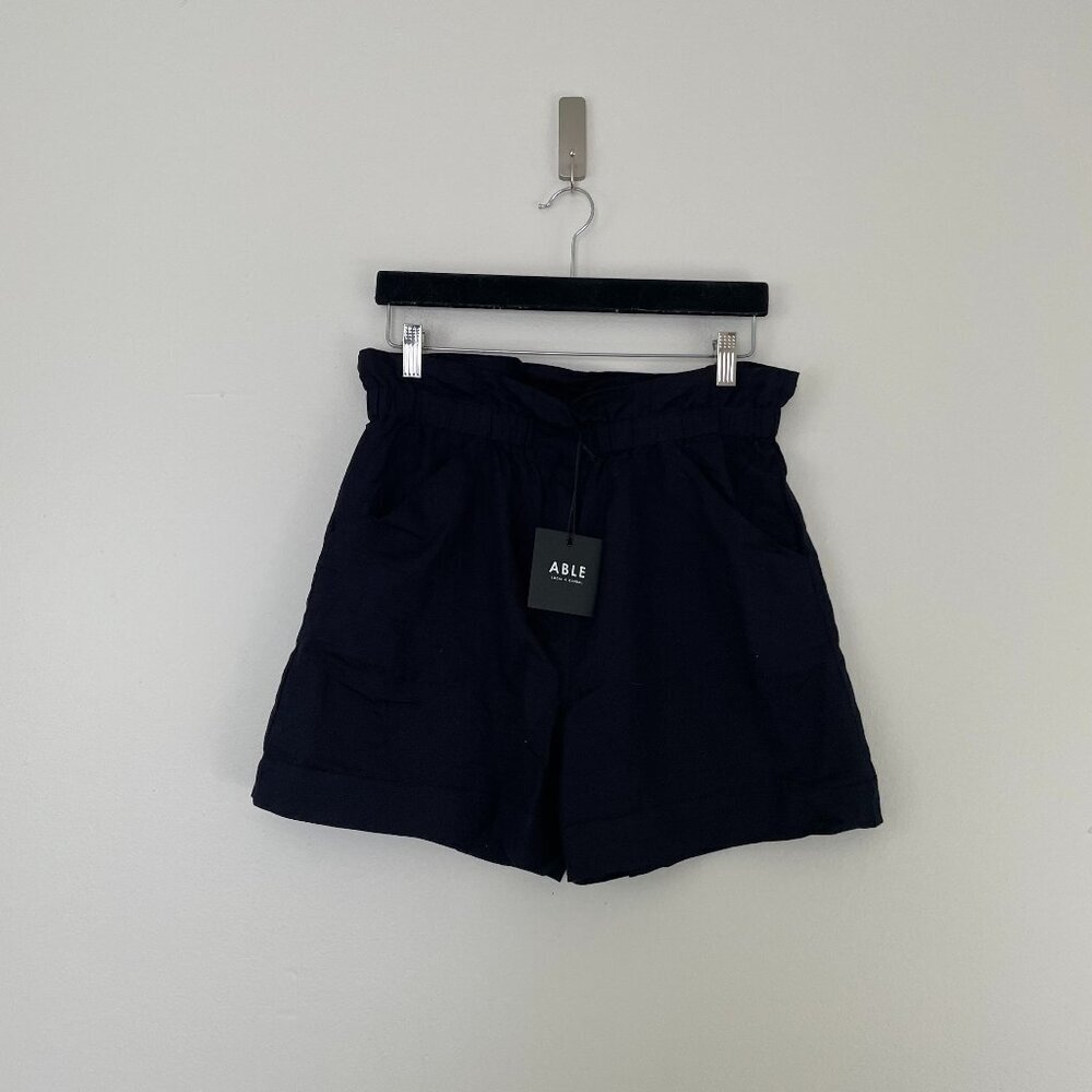 Able Janis Black Cotton Paperbag Shorts Size Medium